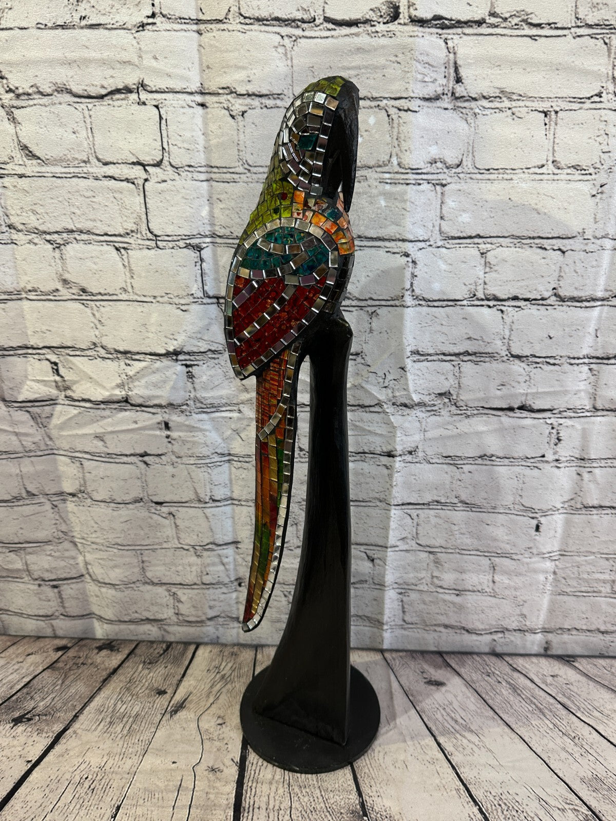 60cm Mosaic Parrot Bird Ornament Statue Fair Trade Handmade Carved Wood Design 1