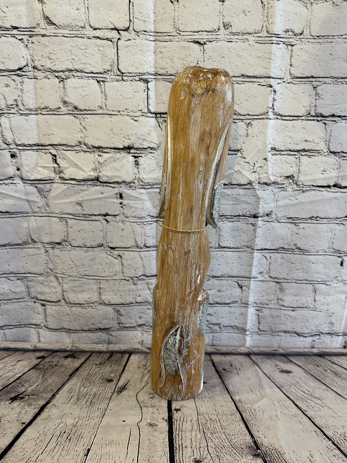 50cm Light Brown Flower Wooden Shabby Dog Statue Ornament Fair Trade Handcarved