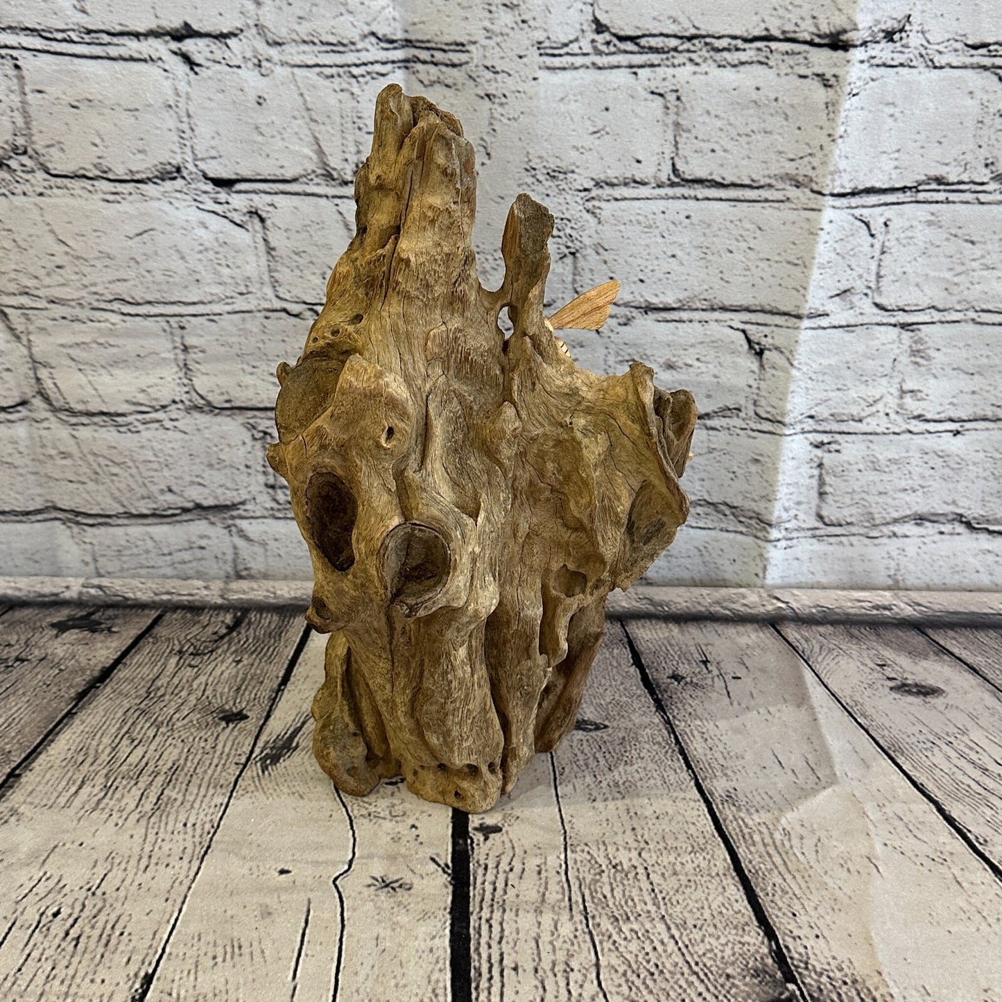 3 Bees Honeycomb Mushroom Parasite Wood Ornament Natural Carving Wooden Standing