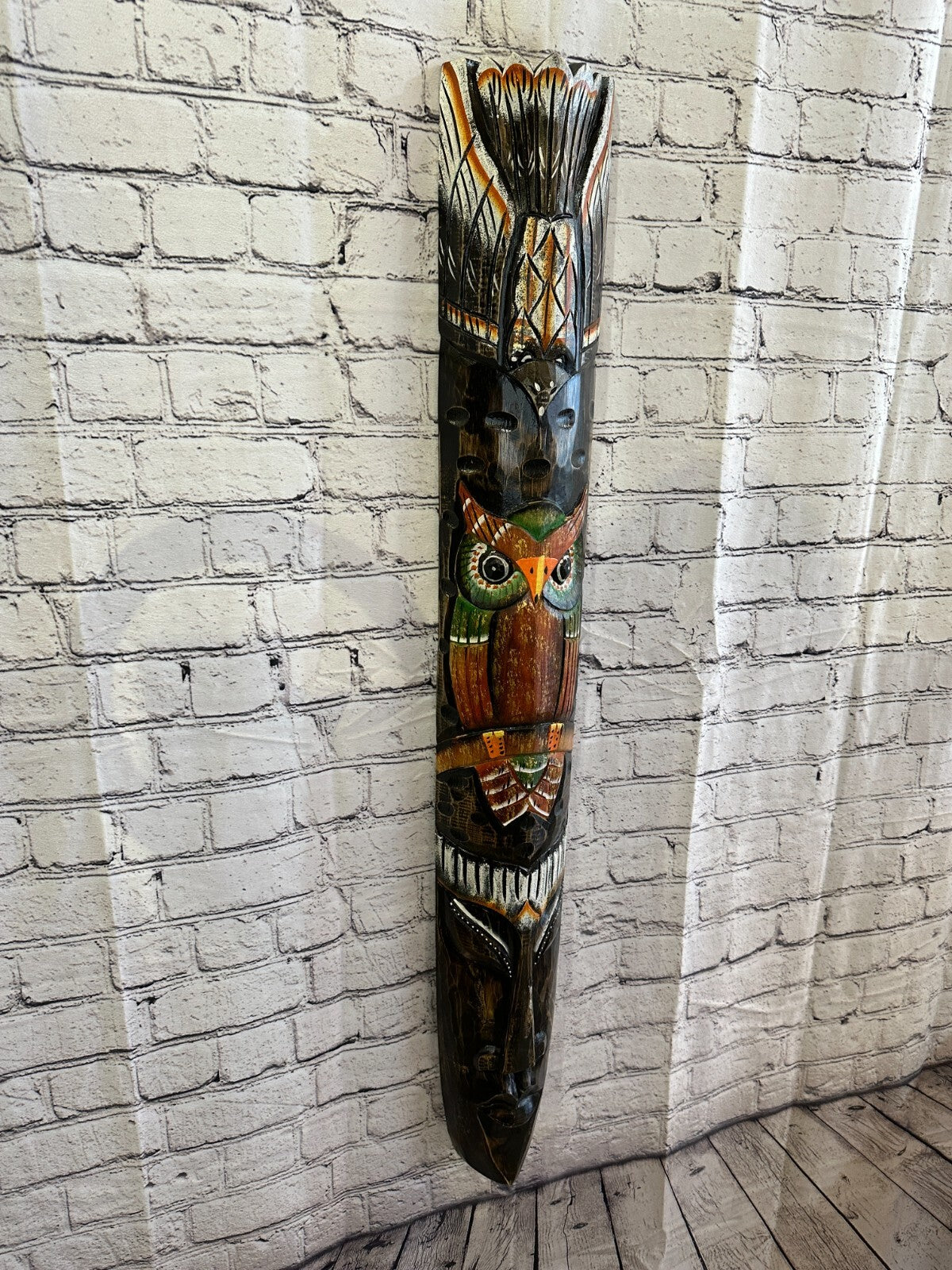 100cm Eagle Owl Hand Carved Fair Trade Wooden Animal Wall Art Wall Hang Mask