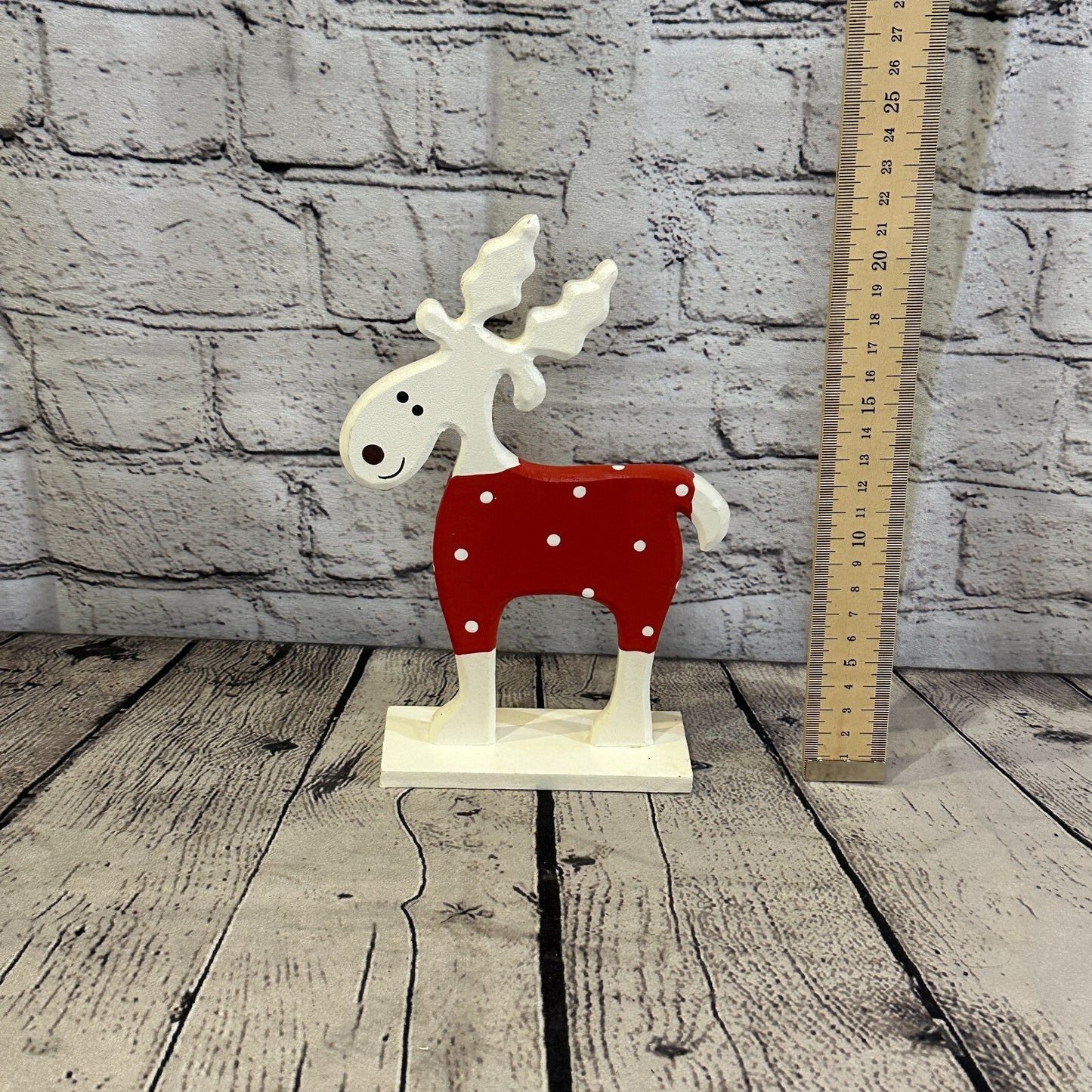 22cm x 14cm Red Handcrafted Wood Reindeer Xmas Christmas Ornament Antlers