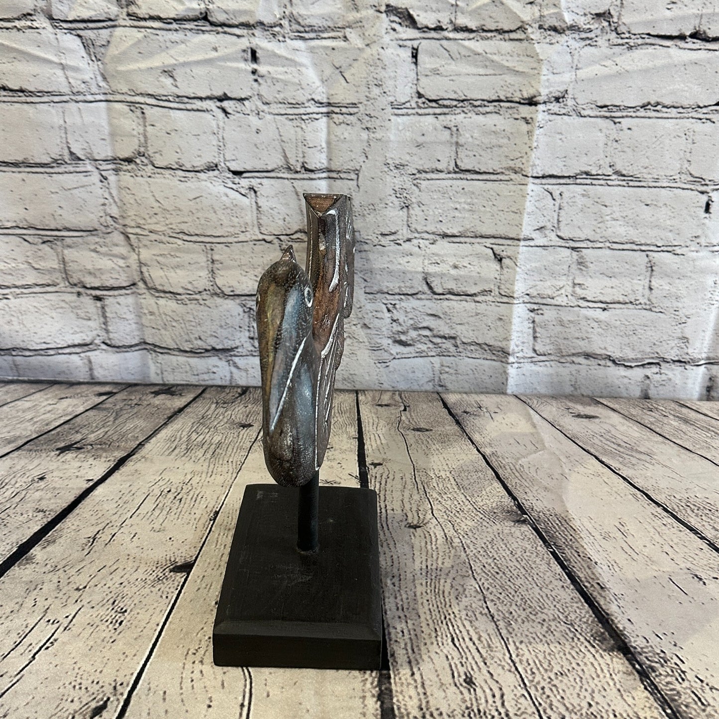 45cm x 25cm Wooden Tribal Primitive Black Phoenix Bird Stand Sculpture Statue