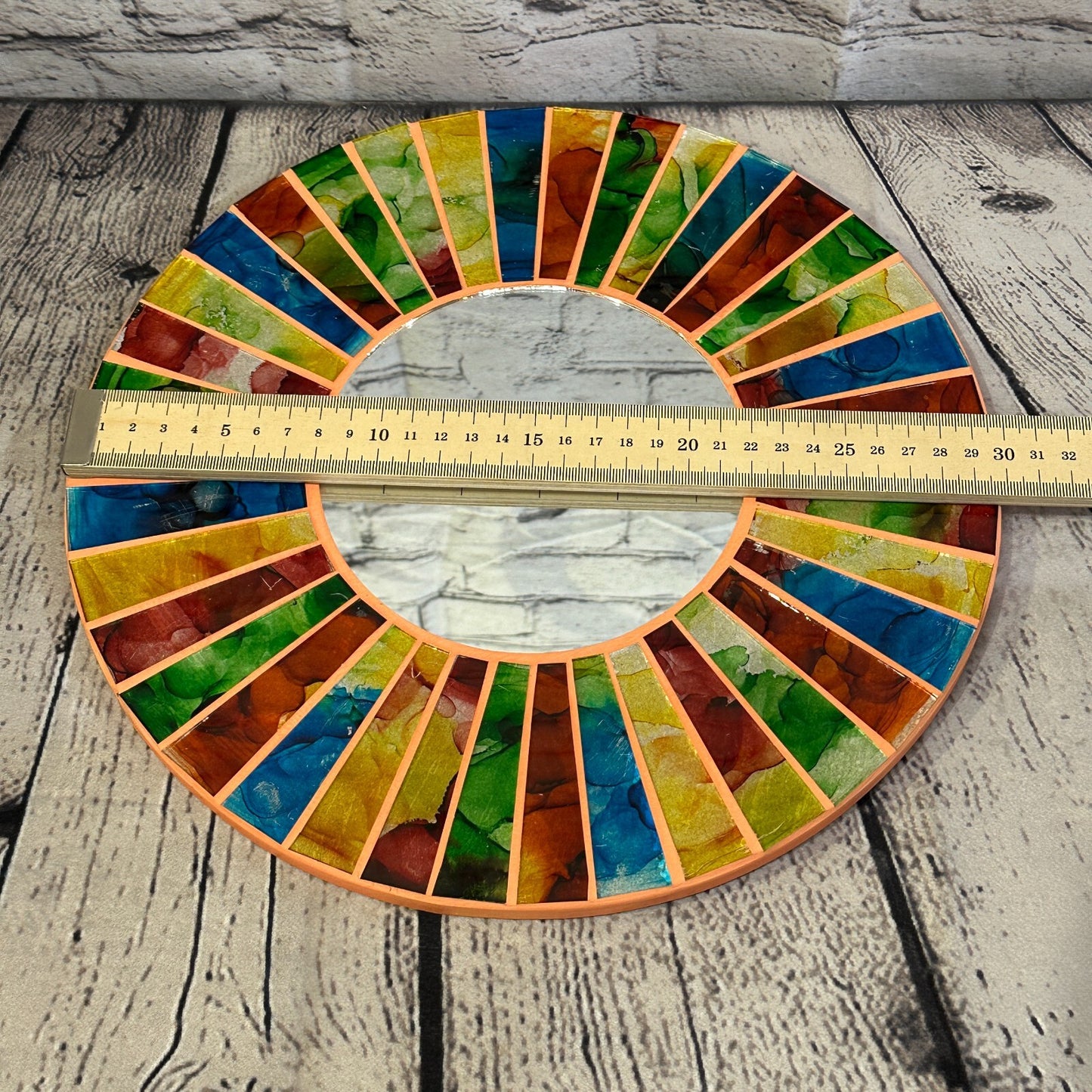 Rainbow Terracotta Line Mosaic Tile Wall Mirror 30cm x 30cm 12 Inches Handmade