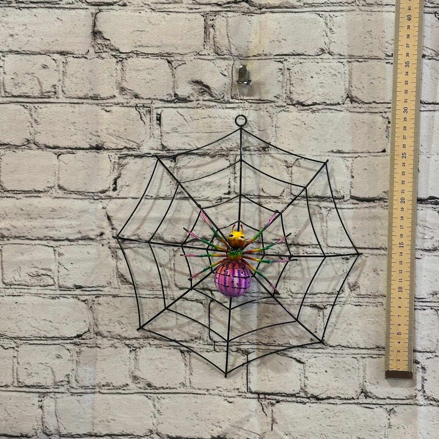30cm x 30cm Pink Spider On Web Bug Metal Tin Wall Hanging Ornament Statue
