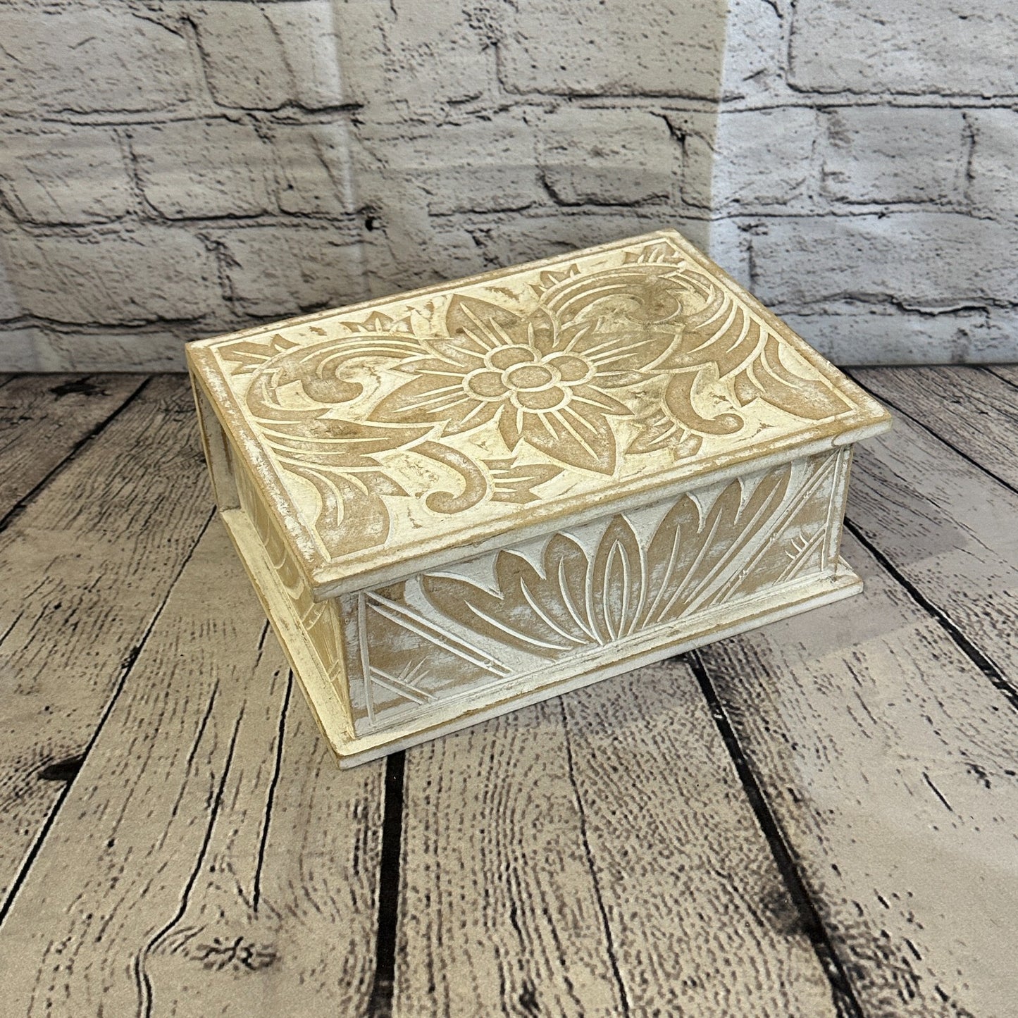 White Flower MDF Box Lotus 22cm x 18cm x 8cm Wooden Box Trinket Handmade