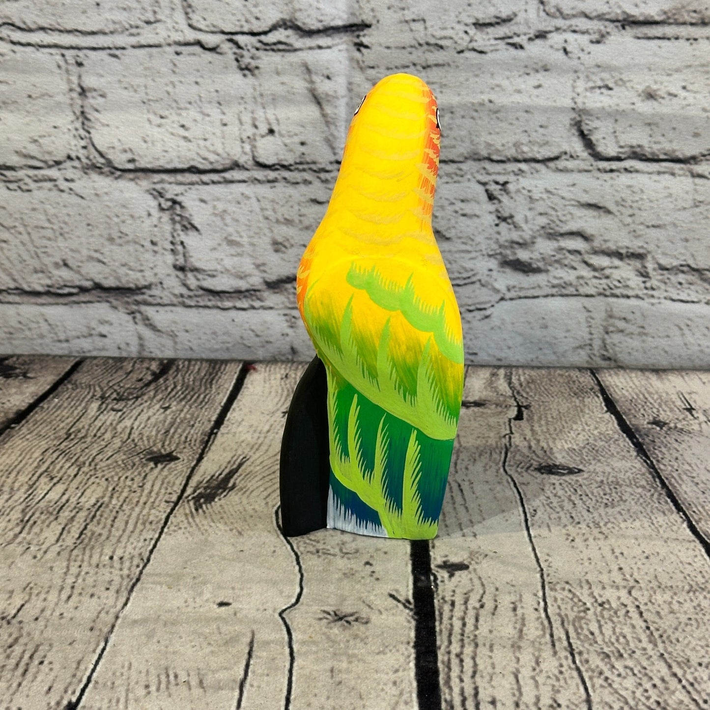 15cm Yellow Parrot Bird Ornament Statue Fair Trade Hand Made Carved Wood