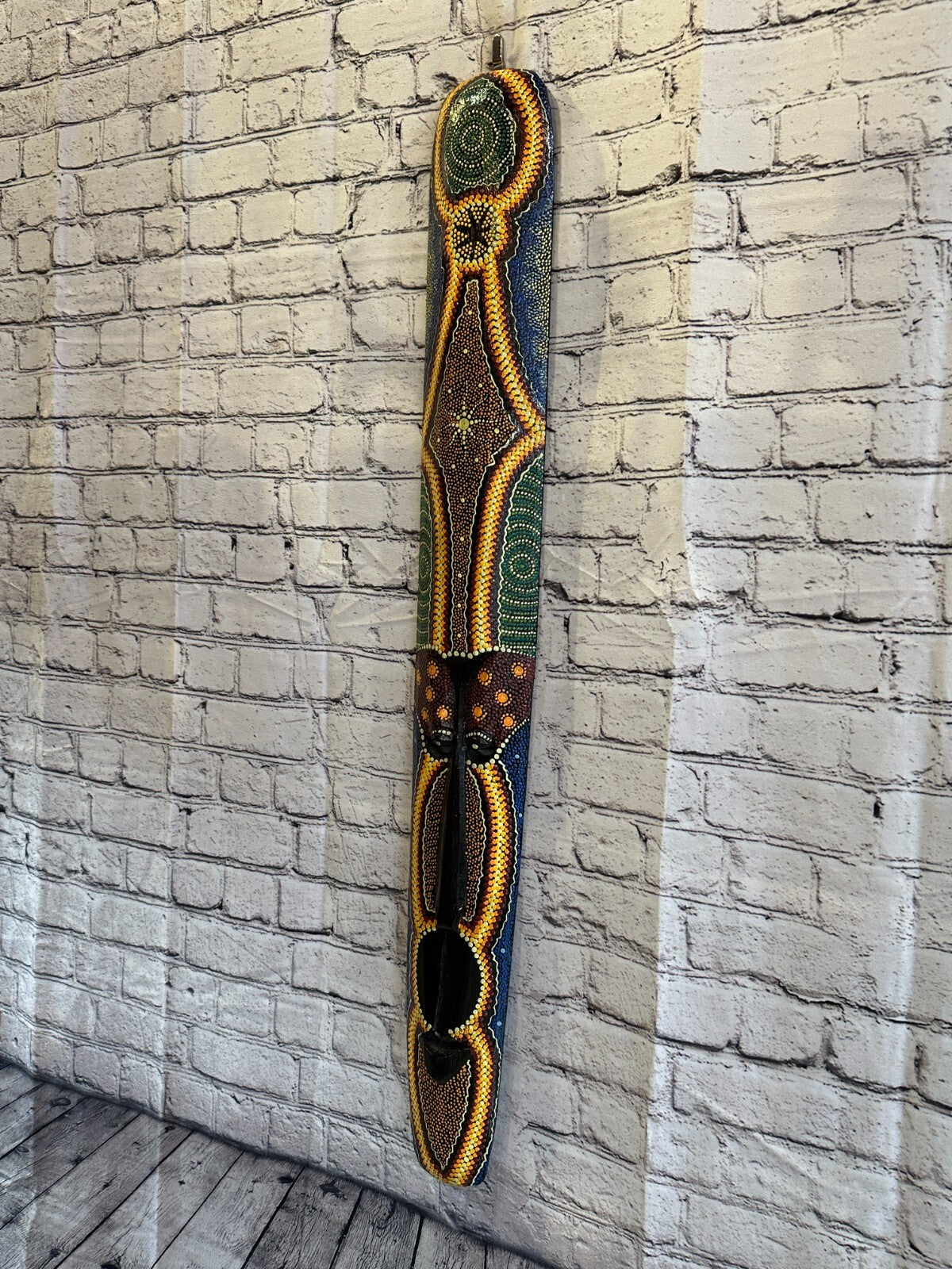 Mask 100cm Carved Wooden Dot Painted Ethnic Tribal Tiki Wall Art Handmade No 8