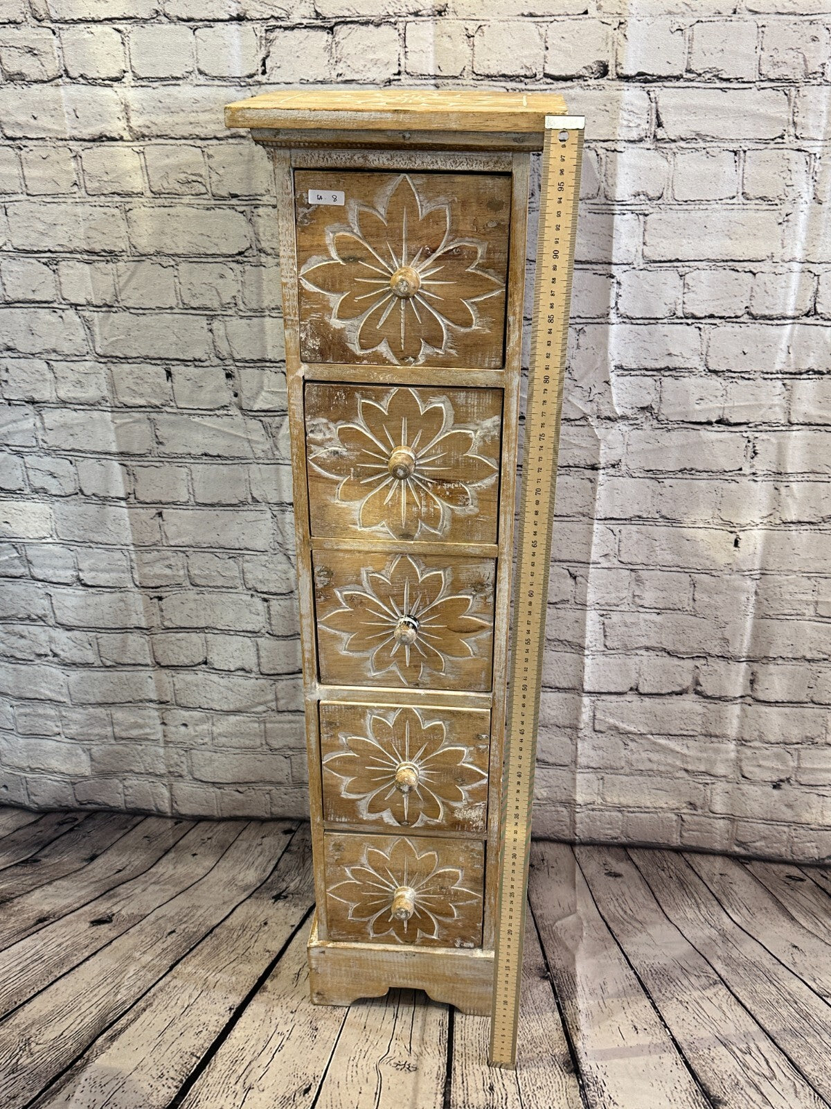100cm x 25cm Cream 5 Draw Wooden Side Cabinet Living Hallway Storage Furniture