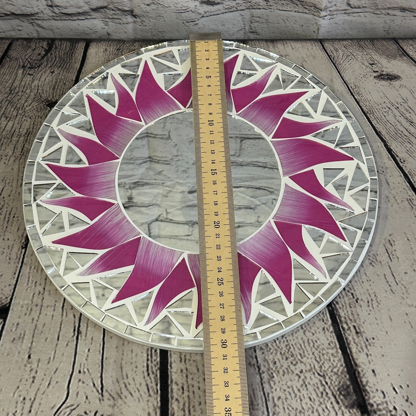 Pink Flame Sun Mosaic Tile Wall Mirror 30cm x 30cm 12 Inches Handmade New