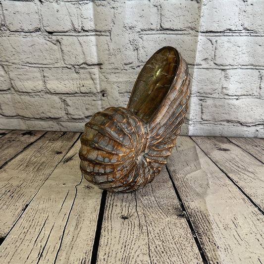 25cm Brown Polish Nautilus Shell Ornament Decor Carved Light Wood Parcel Figure