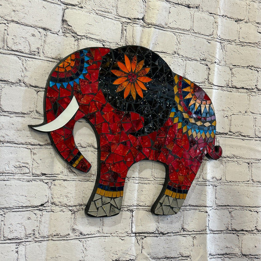 Red Elephant Mosaic Tile Wall Mirror 45cm x 35cm 18 Inches Handmade