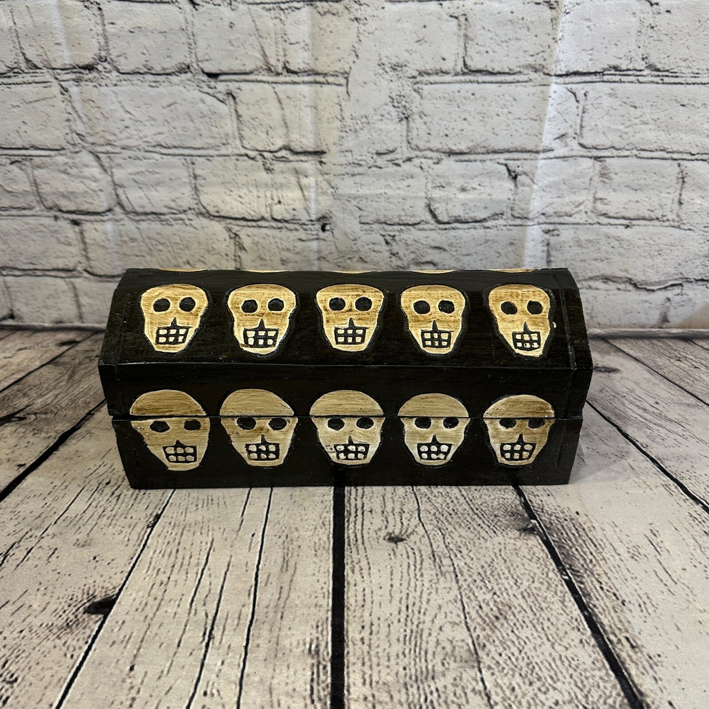 26cm x 12cm x 12cm Trunk Wooden Gothic Skeleton Skull Coffin Jewellery Box