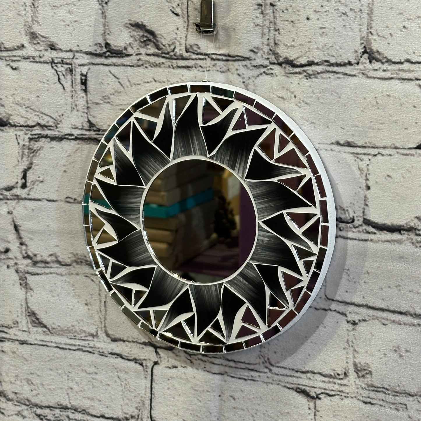 Black Flame Sun Mosaic Tile Wall Mirror 20cm x 20cm 8 Inches Handmade New