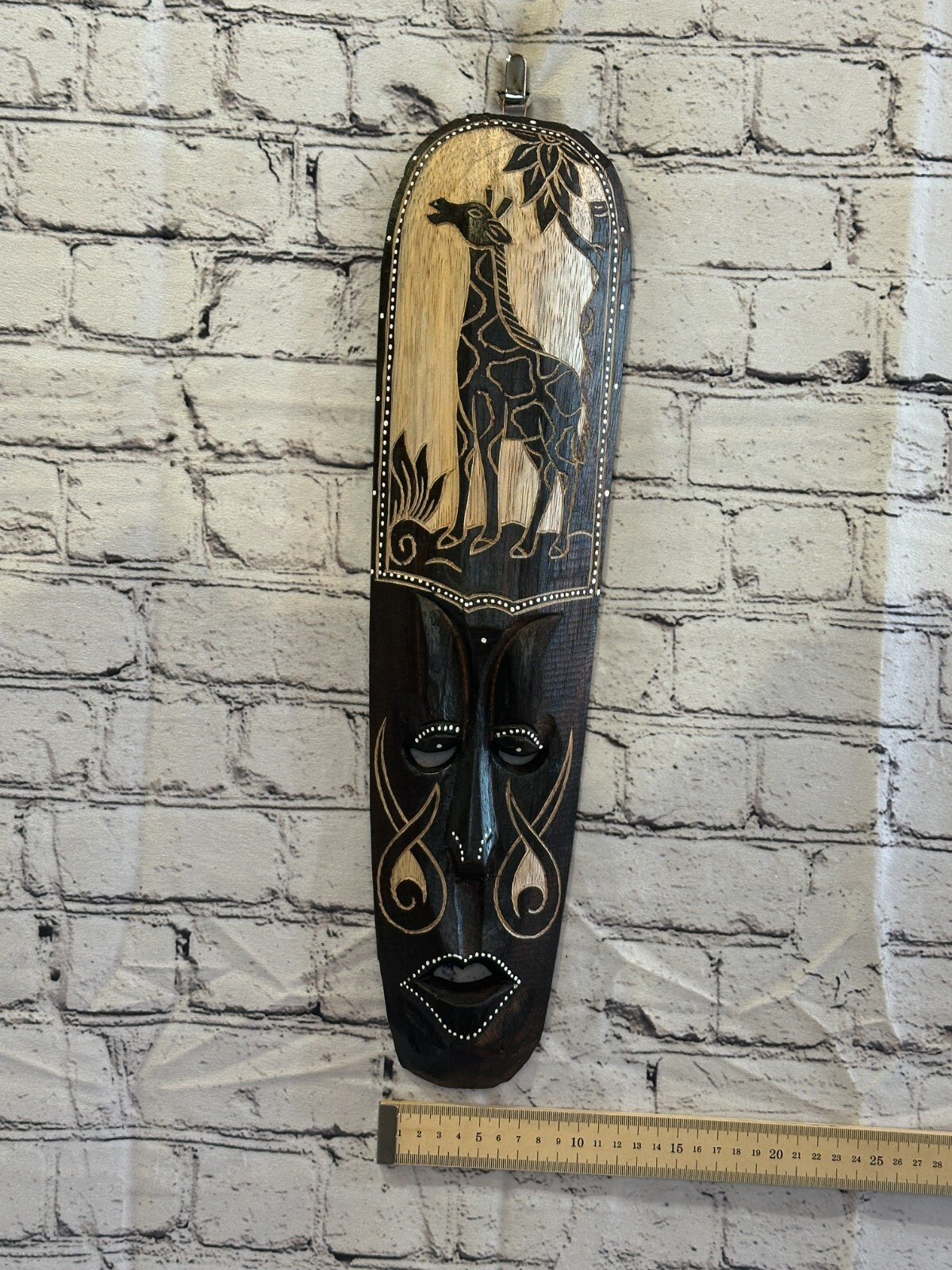 50cm Giraffe Mask Carved Wooden Brown Work Painted Ethnic Tribal Tiki Wall Art