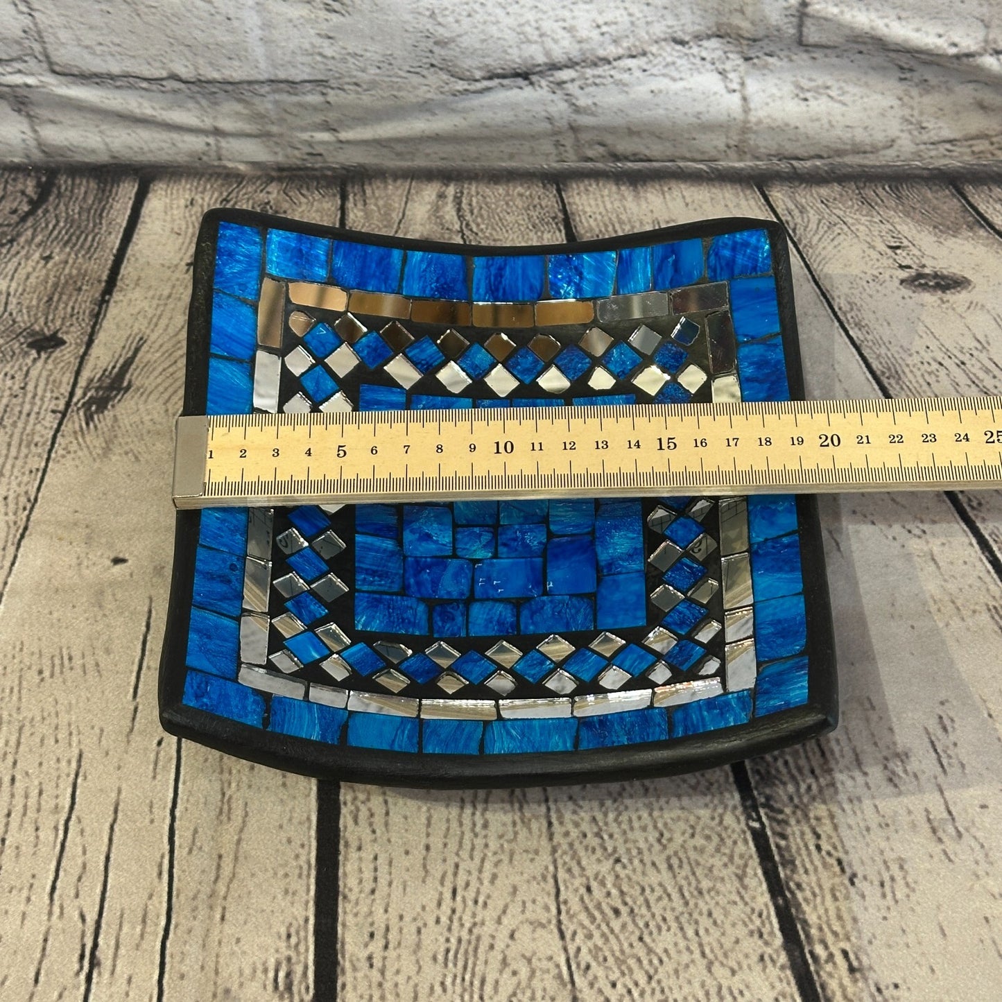 20cm Blue Square Mosaic Handmade Ceramic Glass Tile Bowl Fruit