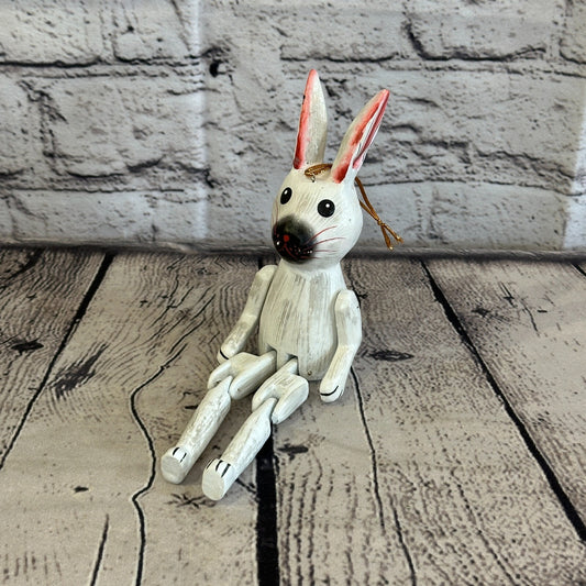 10cm White Rabbit Sitting Animal, Wooden Shelf Ornament Handmade and Fairtrade