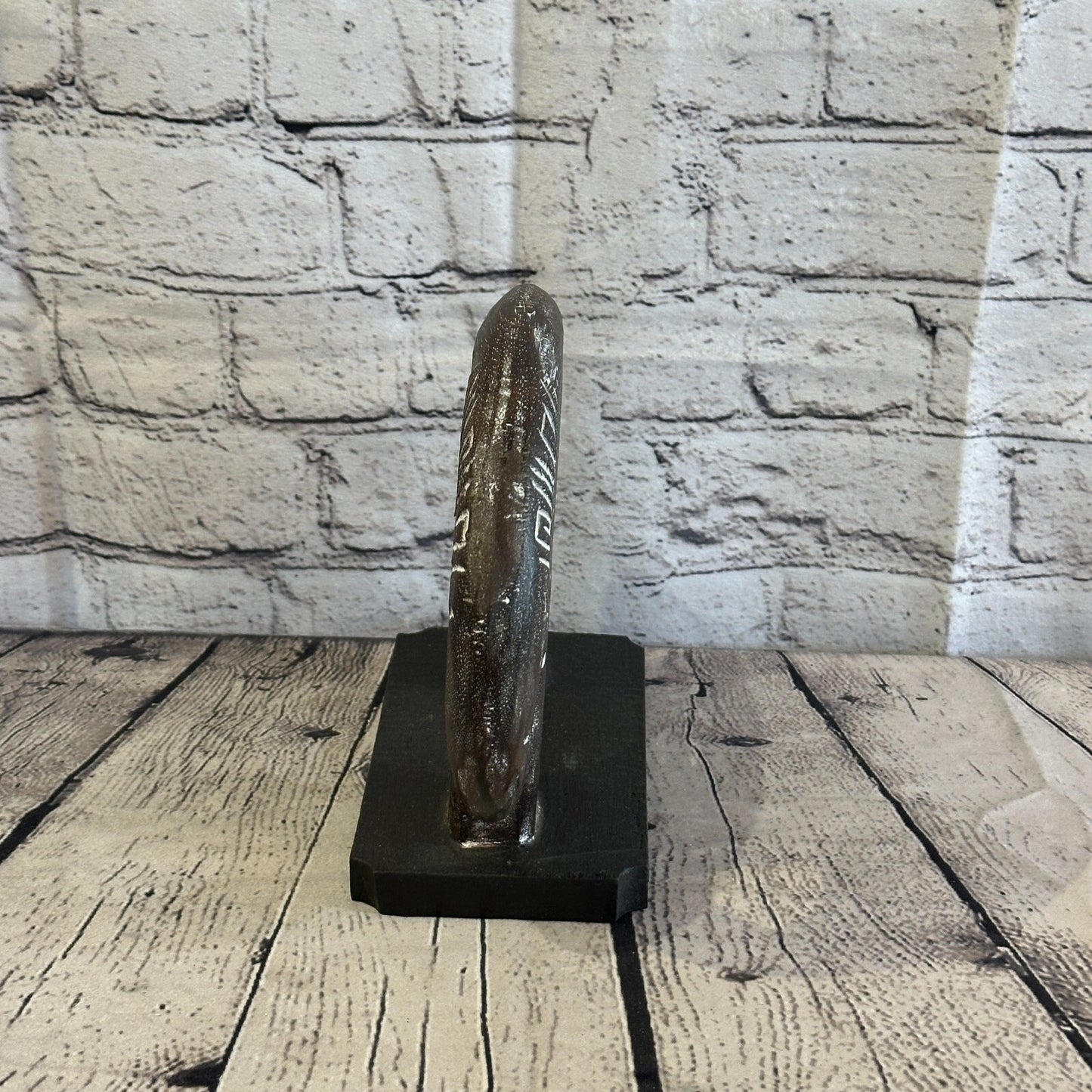 20cm x 20cm Wooden Tribal Primitive Black Elephant Round Stand Sculpture Statue