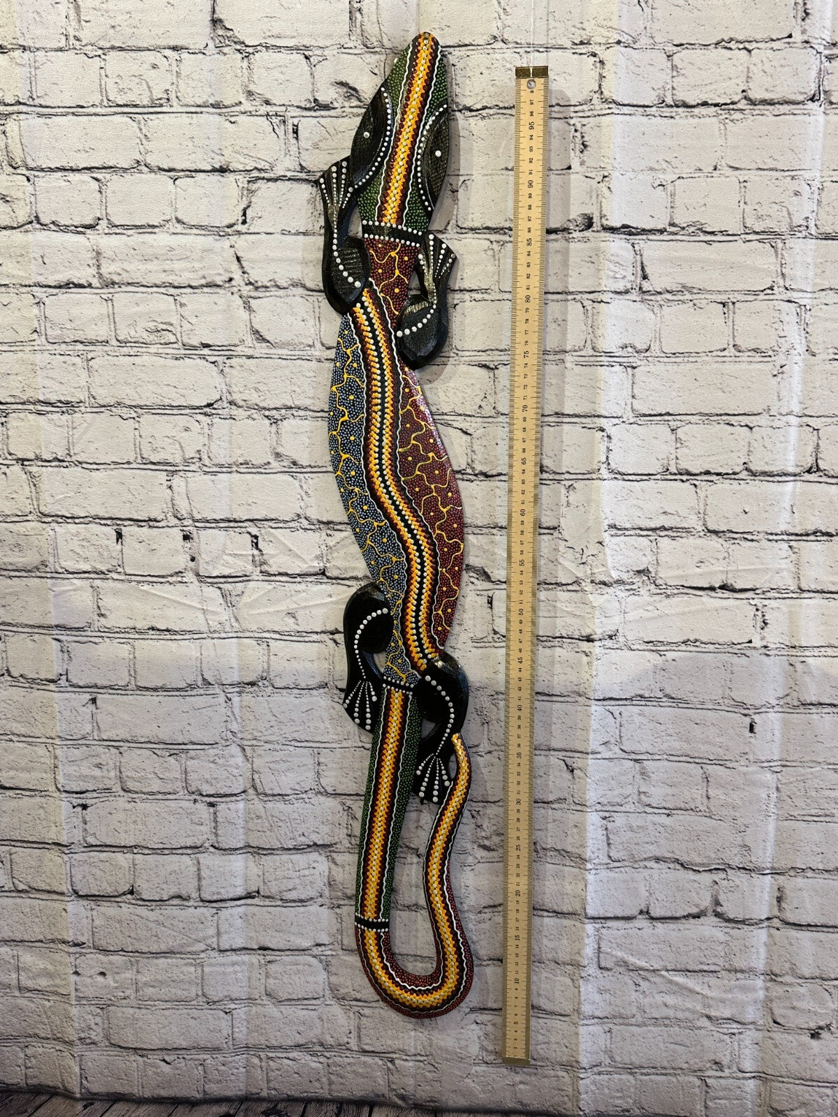 100cm Gecko Carved Wooden Dot Painted Ethnic Tribal Tiki Wall Handmade No 3