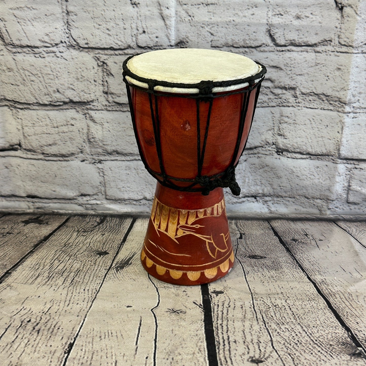 20cm Carved Wooden Djembe Bongo Painted African Influenced Drum High Handmade