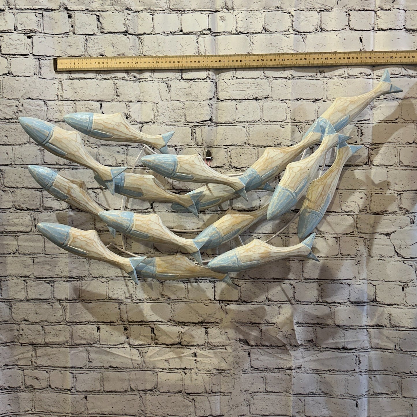 80cm Blue Brown Shoal Of Fish On Wood   Fish Decoration Fish Shoal Sprats Fish