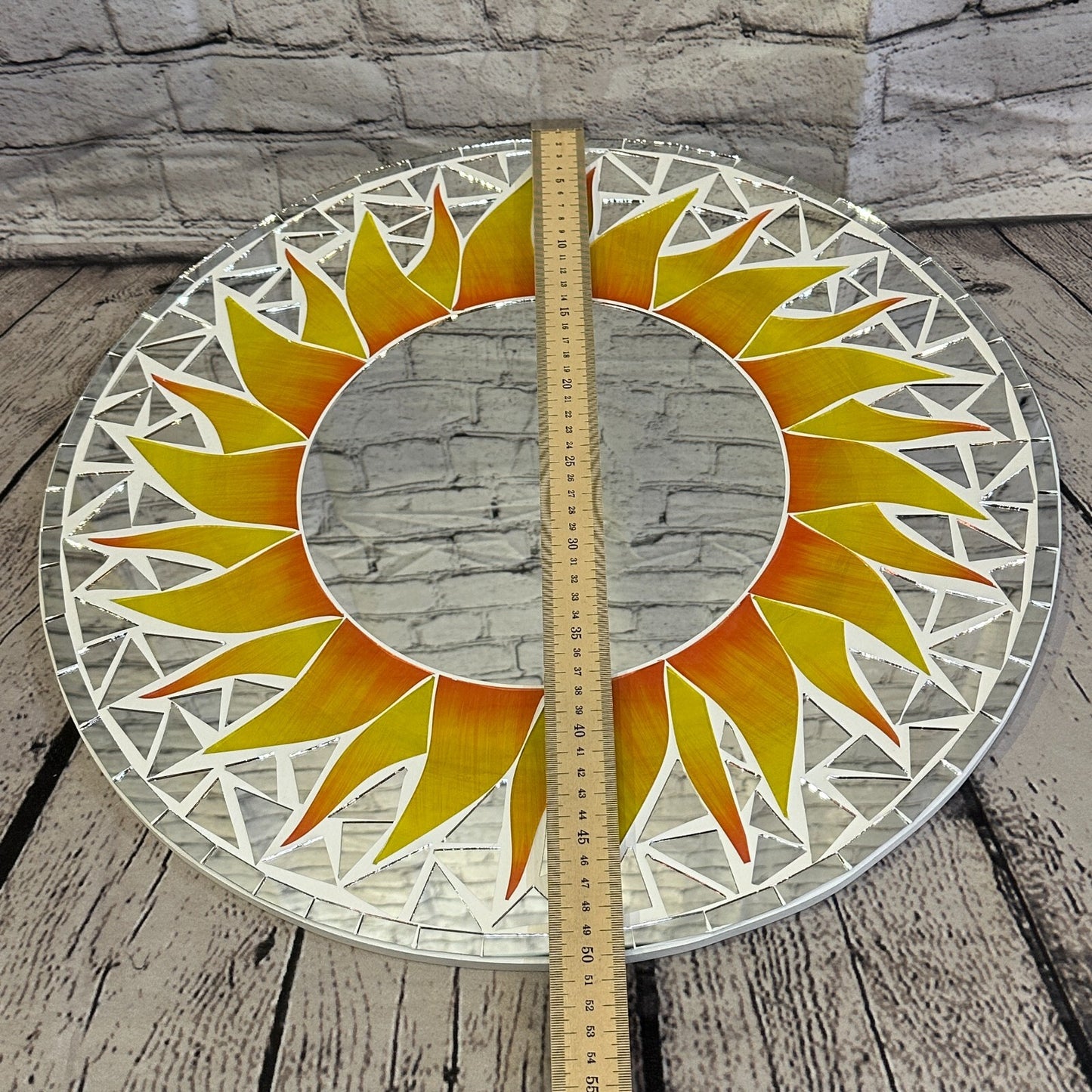 Orange Flame Sun Mosaic Tile Wall Mirror 50cm x 50cm 20 Inches Handmade New