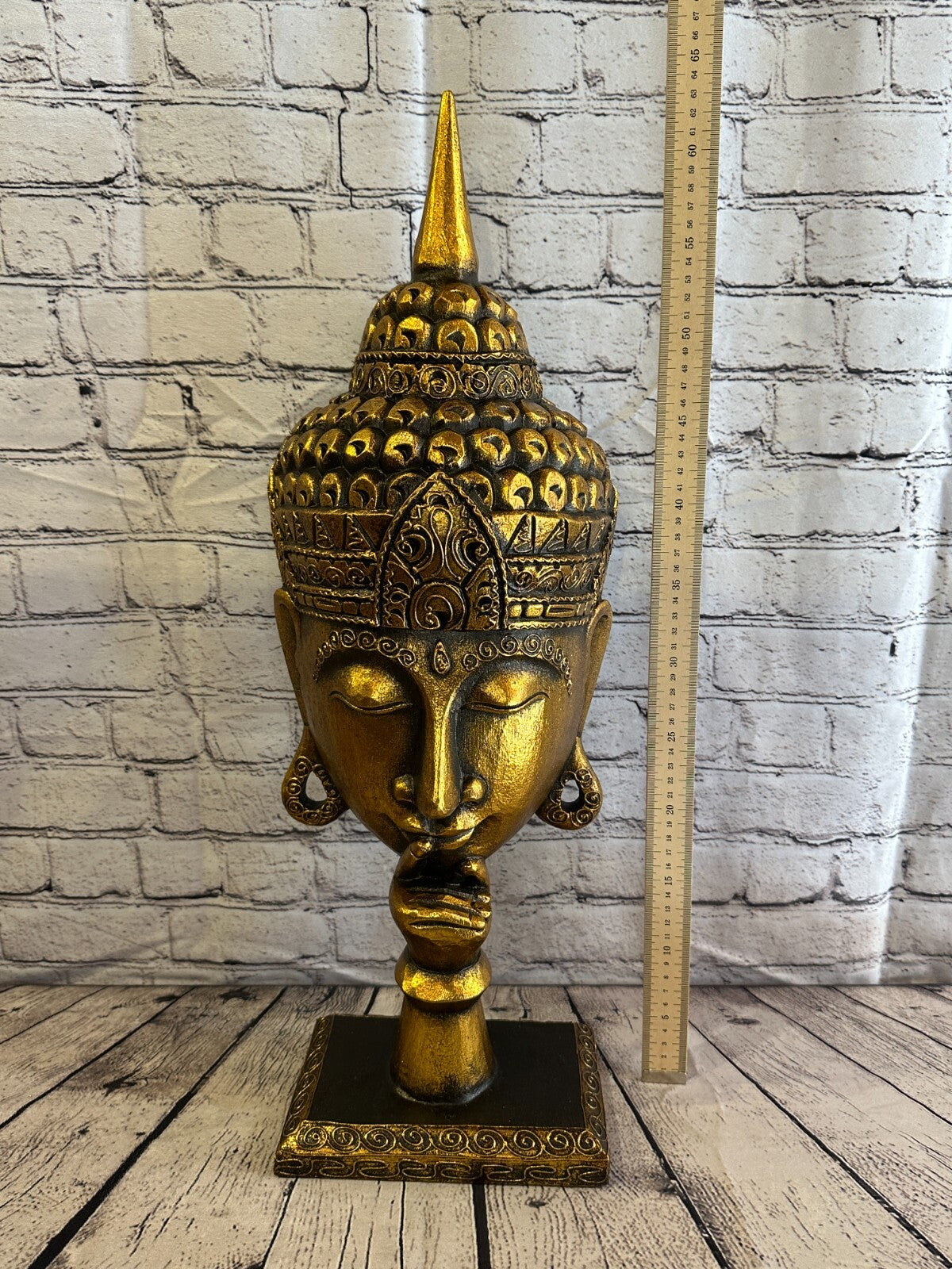 65cm Gold Buddha Head Wooden Standing Statue Figurine Ornament Fair Trade