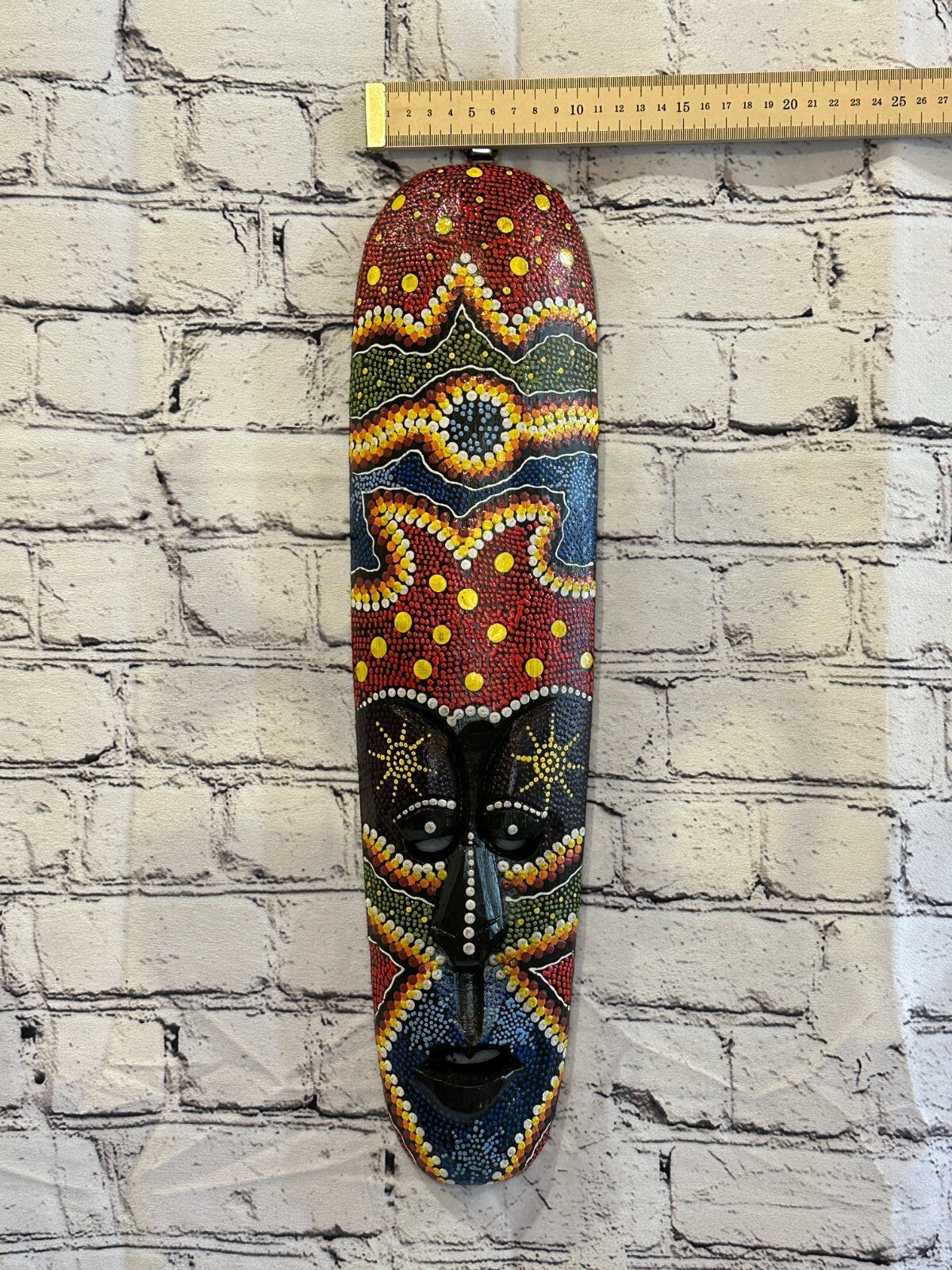 Mask 50cm Carved Wooden Dot Painted Ethnic Tribal Tiki Wall Art Handmade No 4