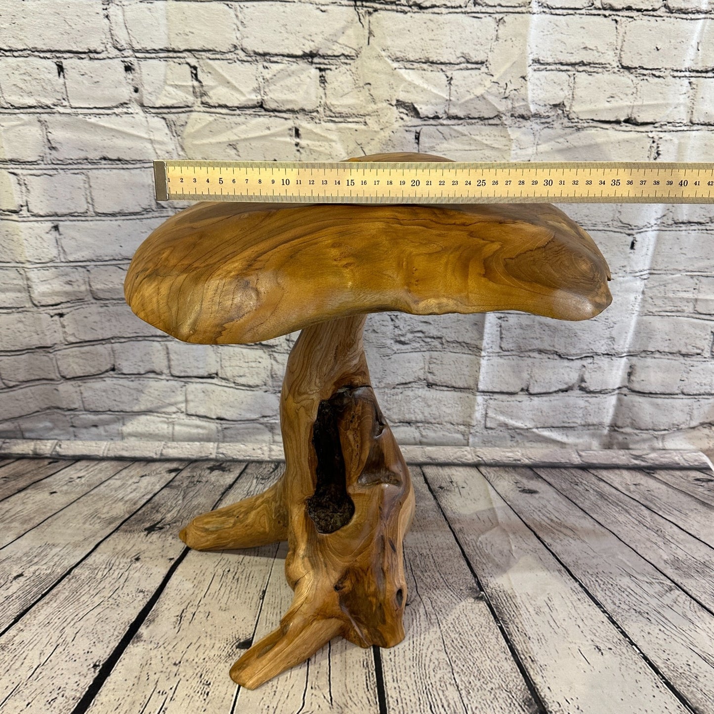 45cm x 35cm Wooden Point Mushroom Toadstool Sculpture Garden Teak Root Ornament