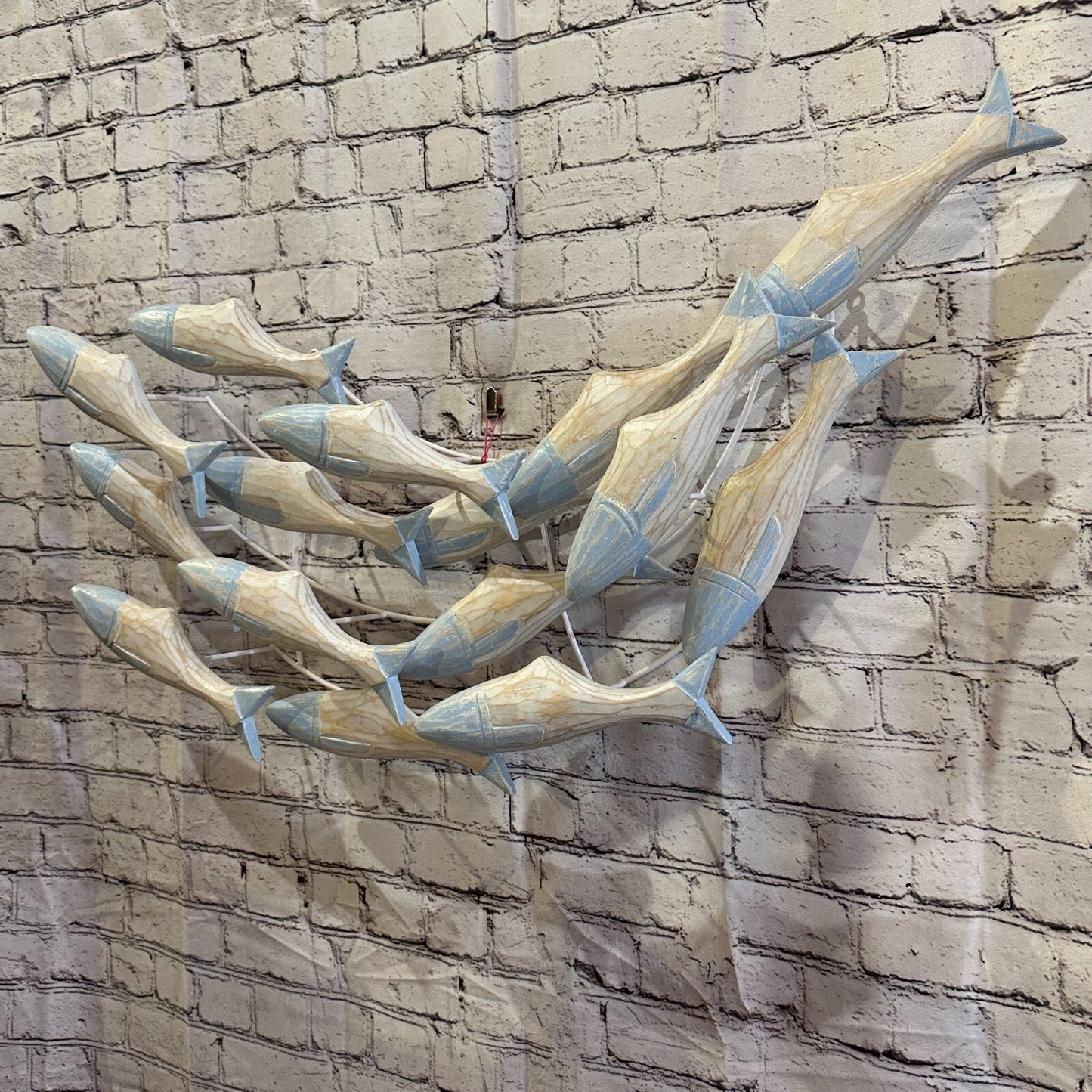 80cm Blue Brown Shoal Of Fish On Wood   Fish Decoration Fish Shoal Sprats Fish