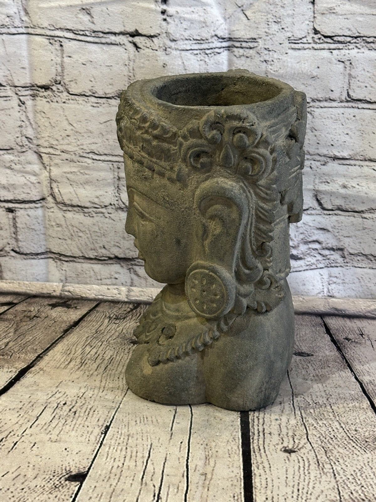 Thai Buddha Head Stone Garden Pot 25cm x 15cm Ornament Indoor Statue Hindu