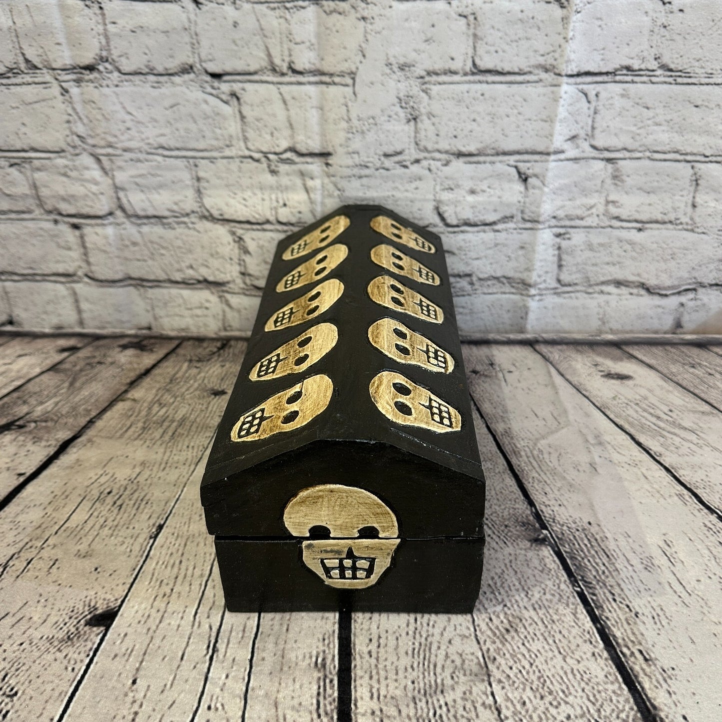 26cm x 12cm x 12cm Trunk Wooden Gothic Skeleton Skull Coffin Jewellery Box