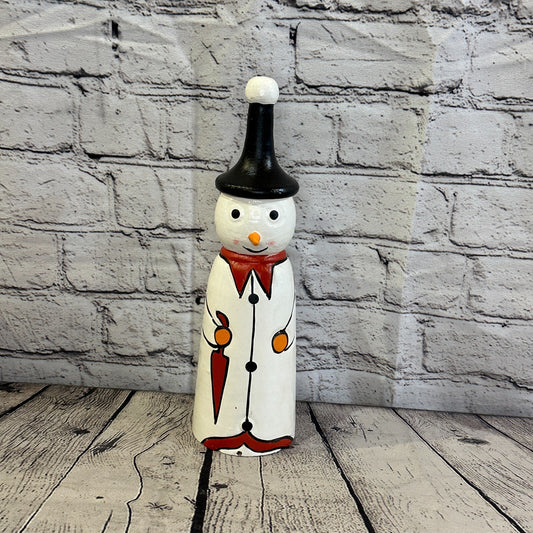28cm x 8cm Black Pointy Hat Snowman Handcrafted Wood Xmas Christmas Ornament