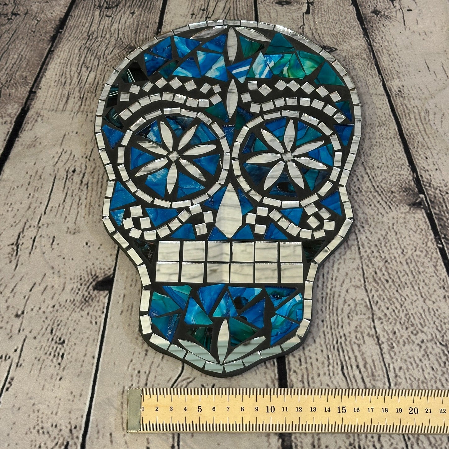 Blue Skull Mosaic Tile Wall Mirror 30cm x 20cm 12 Inches Handmade New