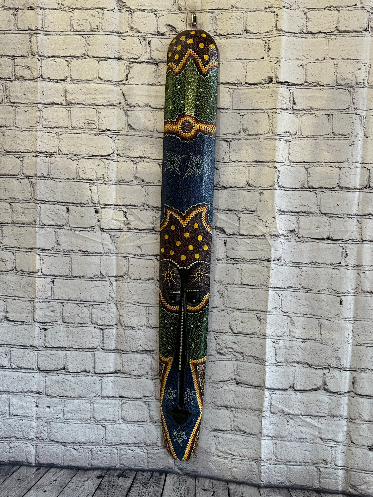 Mask 100cm Carved Wooden Dot Painted Ethnic Tribal Tiki Wall Art Handmade No 5