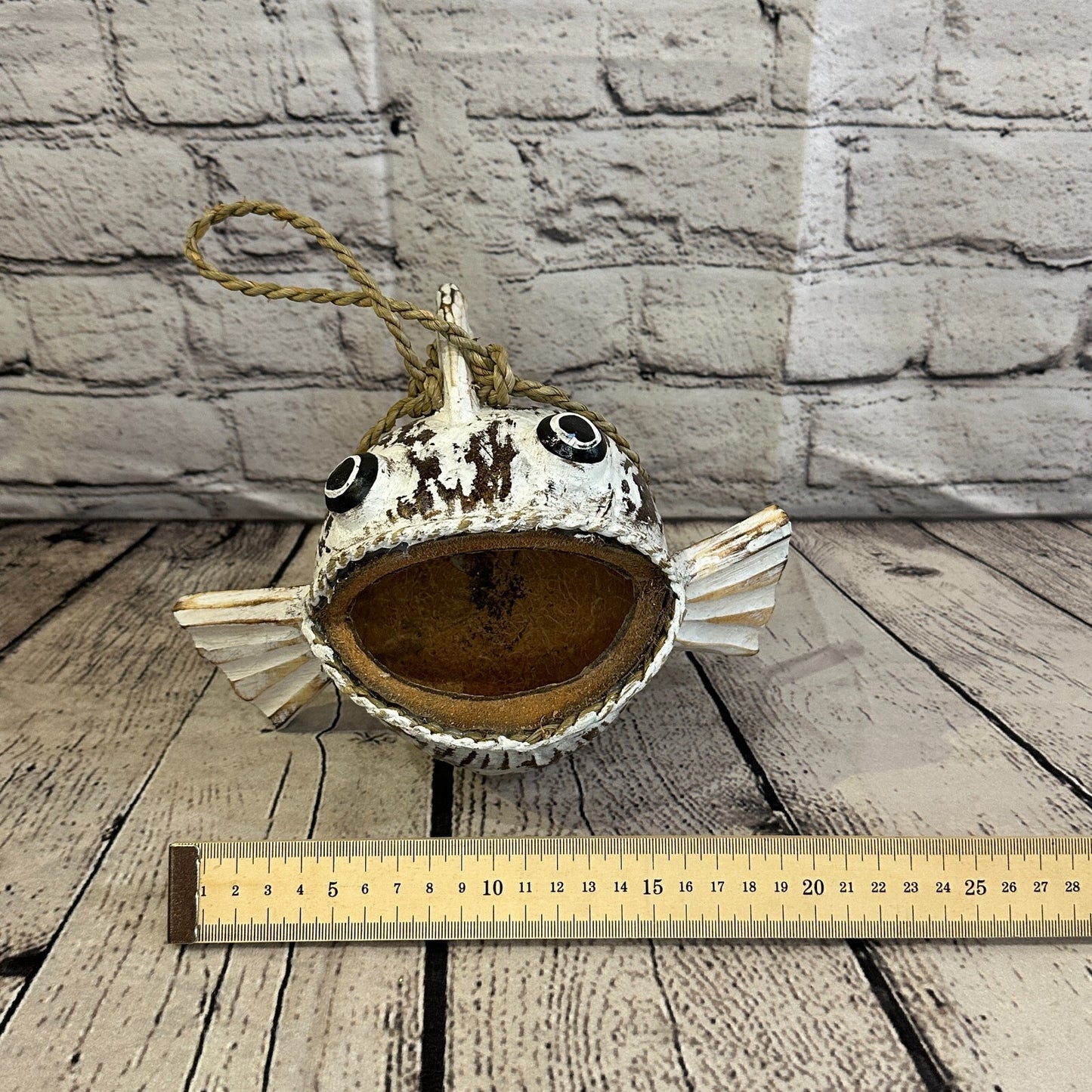 Plain White Folk Art Hand Painted Shark Fish Coconut Shell Ornaments Hanging