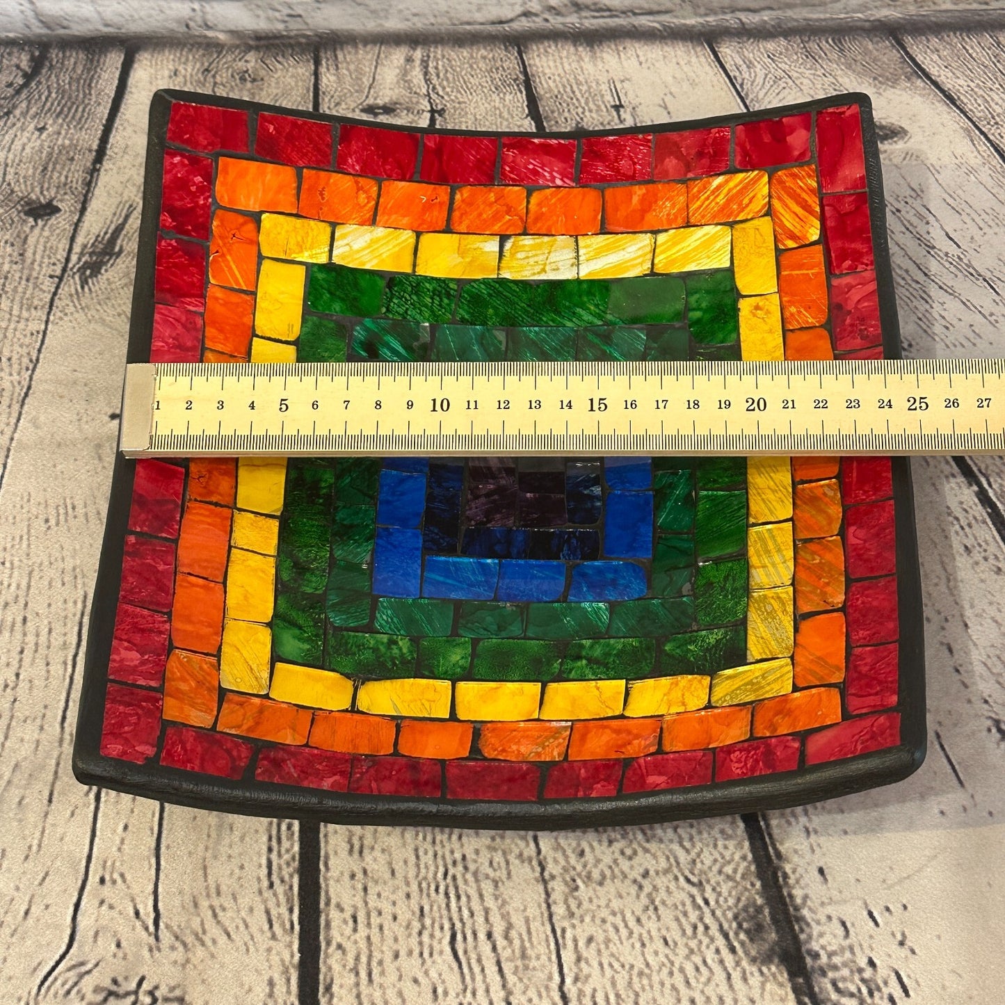 25cm Rainbow Eye Square Mosaic Handmade Ceramic Glass Tile Bowl Fruit