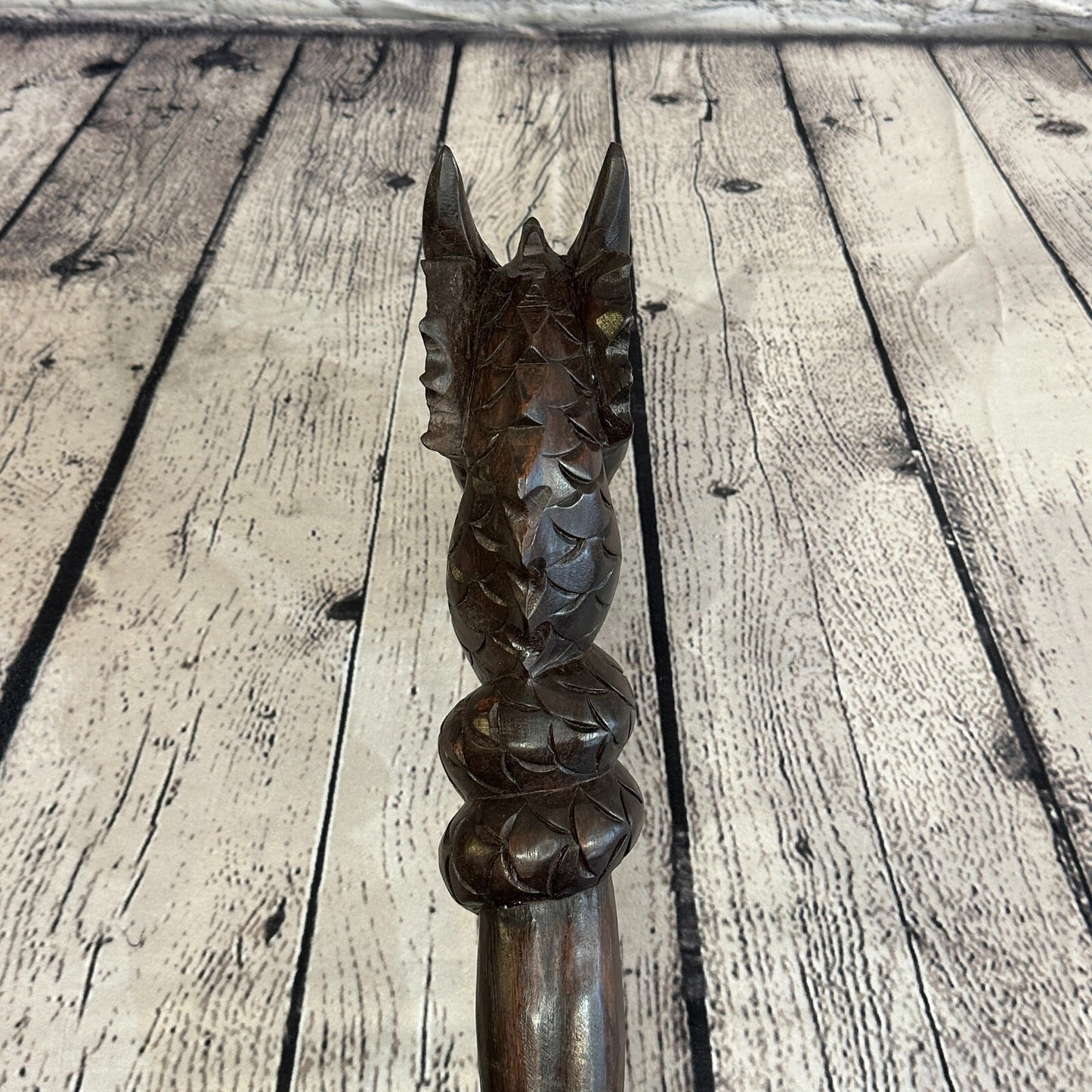 Dragon Head 140cm Staff Tribal African Walking Stick Cane Hand Carved Dark Wood