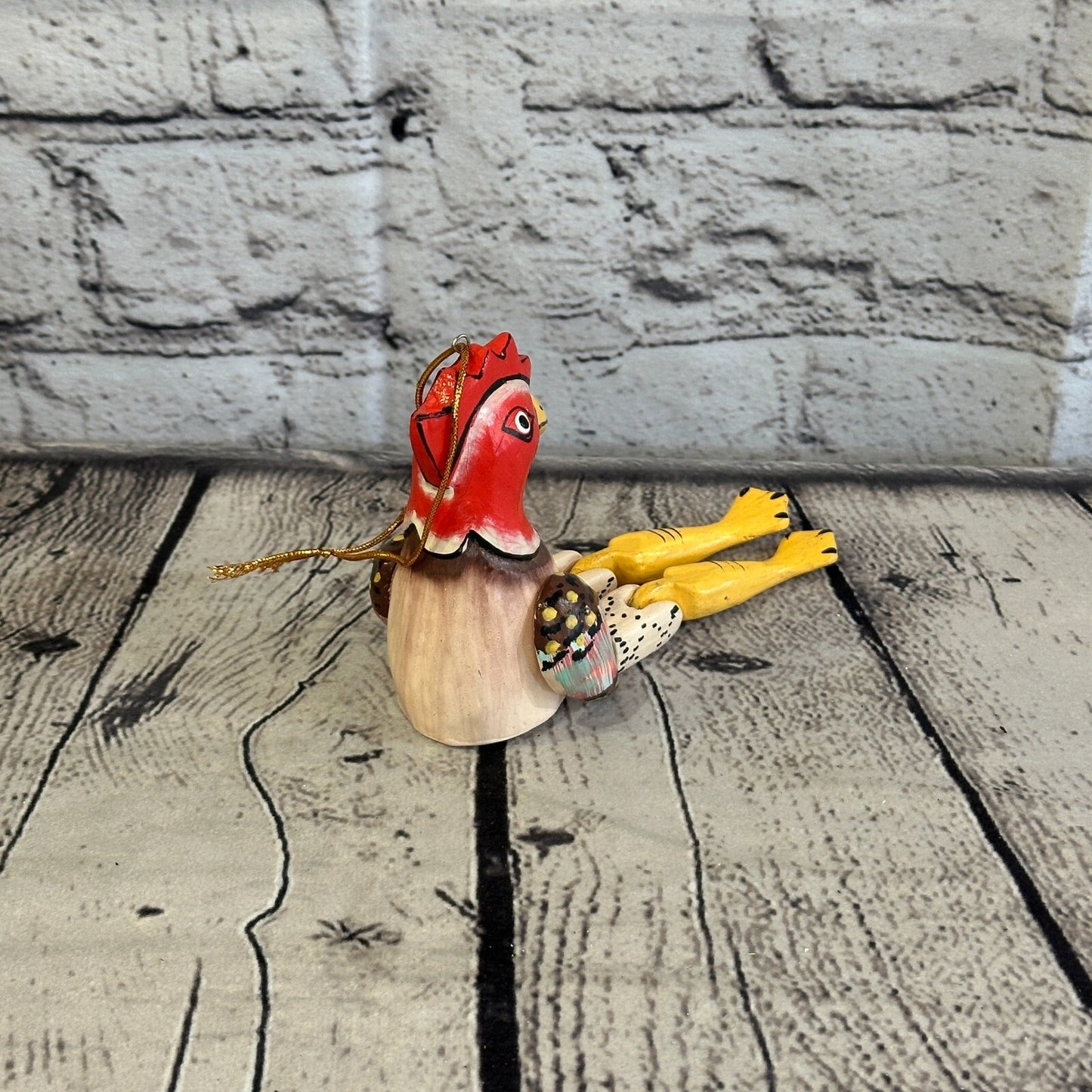 10cm Chicken Sitting Animal, Wooden Shelf Ornament Handmade and Fairtrade