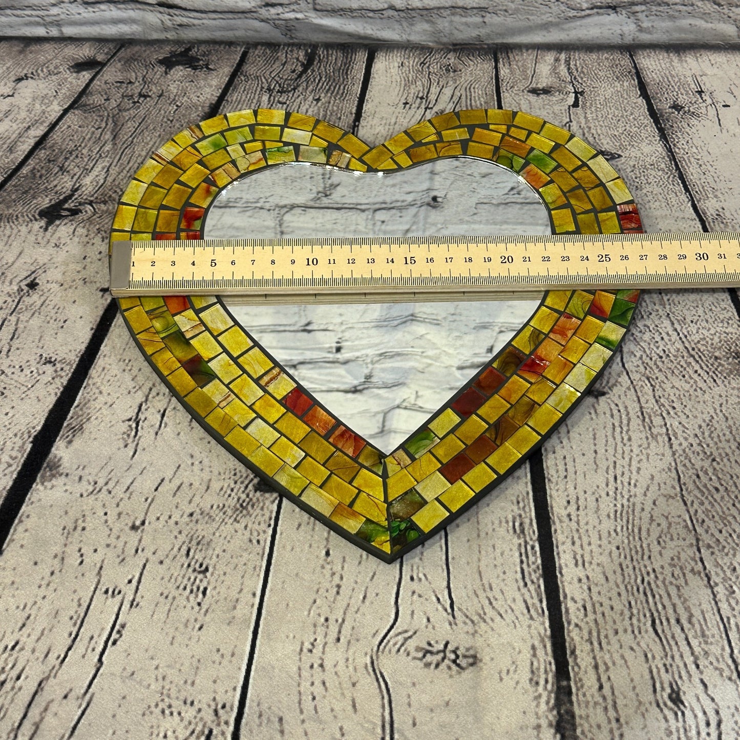 Yellow Heart Shape Mosaic Tile Wall Mirror 28cm x 25cm 10 Inches Handmade New