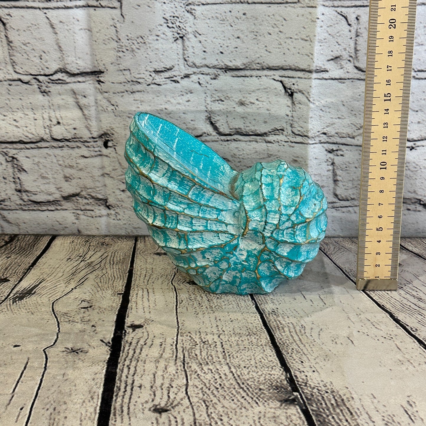 15cm Green Polish Nautilus Shell Ornament Decor Carved Light Wood Parcel Figure