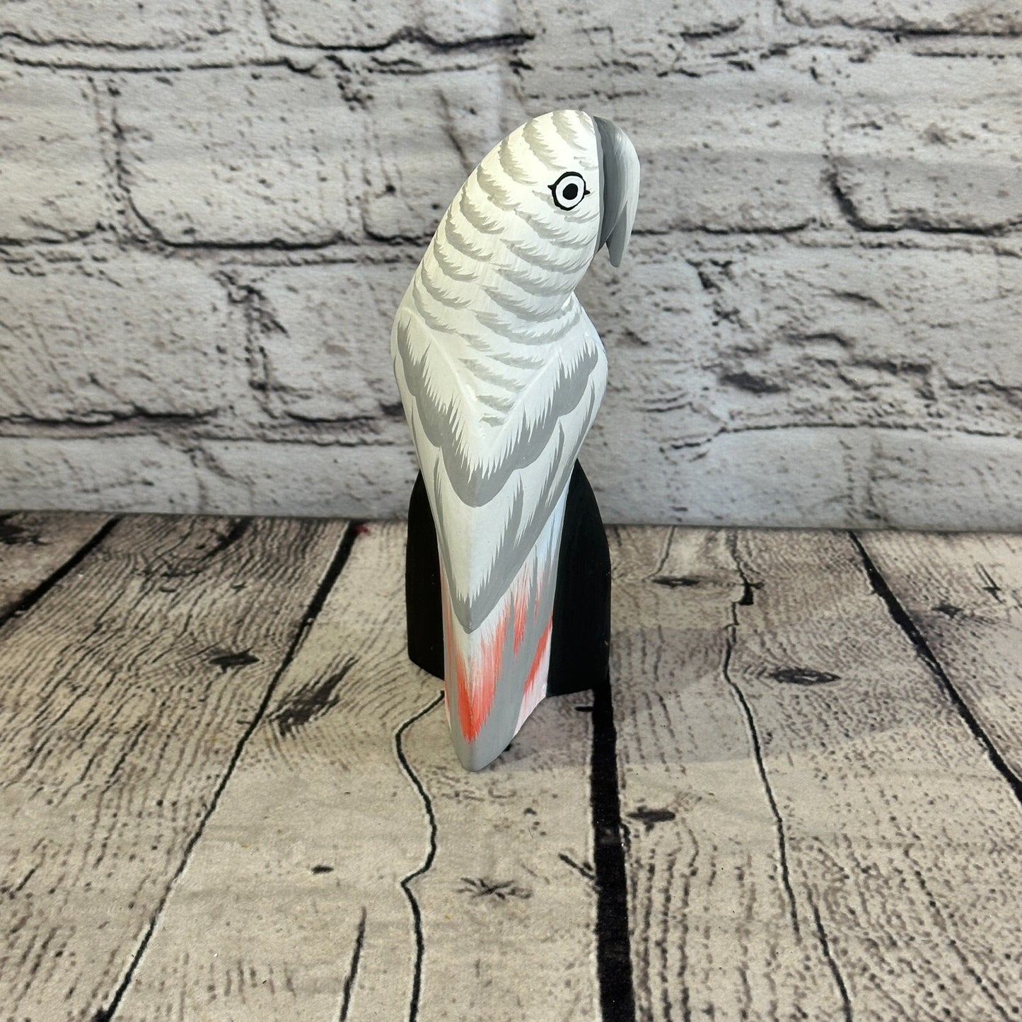 15cm Grey Parrot Bird Ornament Statue Fair Trade Hand Made Carved Wood