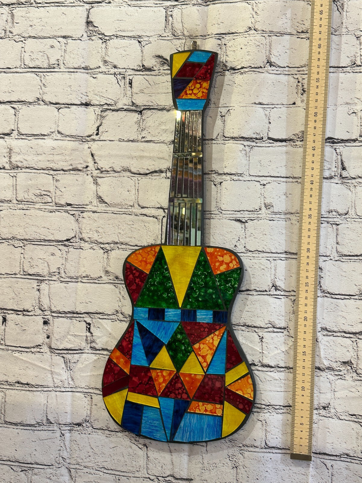 Bright Rainbow Guitar Mosaic Tile Wall Mirror 60cm x 20cm Handmade New