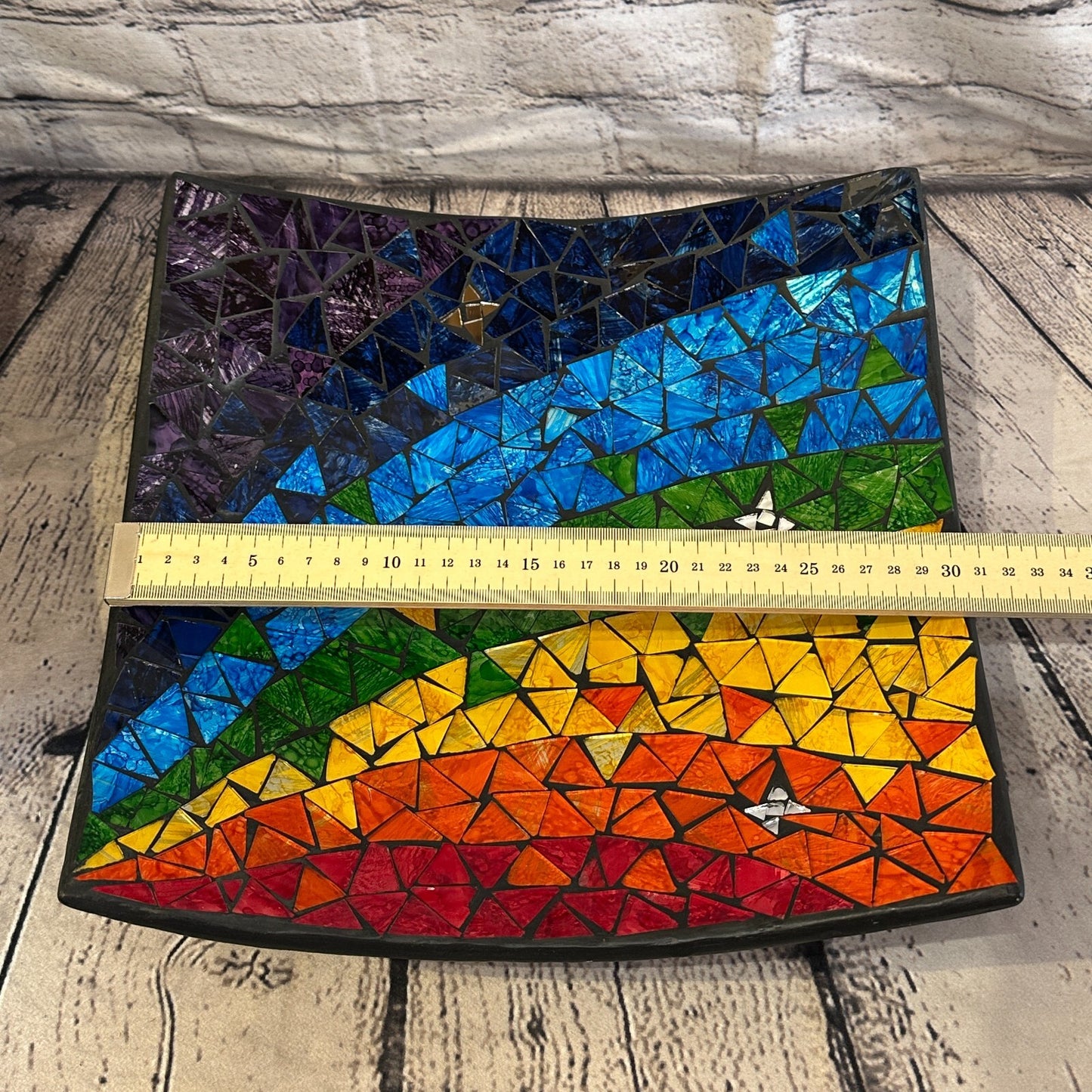 30cm Rainbow Star Square Mosaic Handmade Ceramic Glass Tile Bowl Fruit