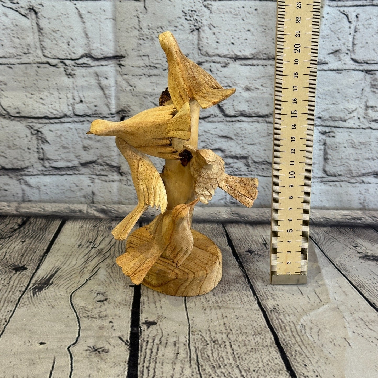 20cm Five Birds Nest Mushroom Parasite Ornament Natural Carving Fairtrade Wood