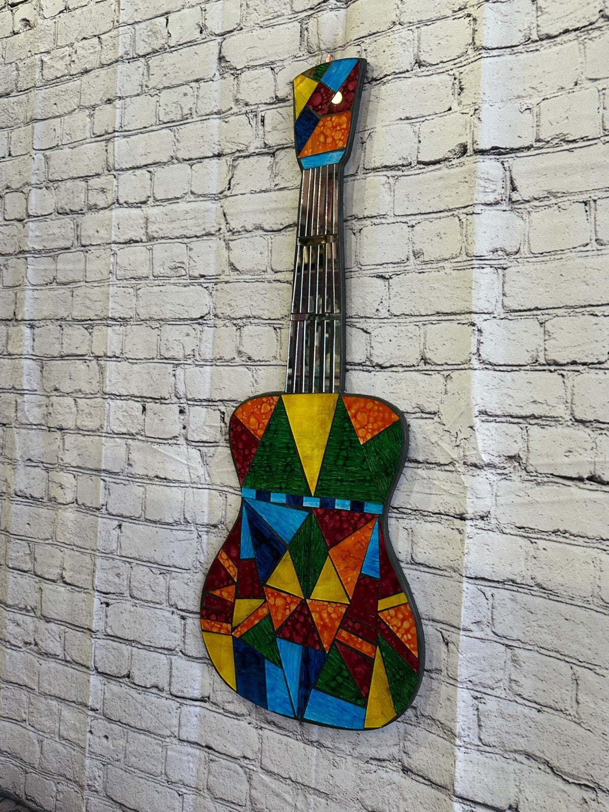 Bright Rainbow Guitar Mosaic Tile Wall Mirror 80cm x 25cm Handmade New