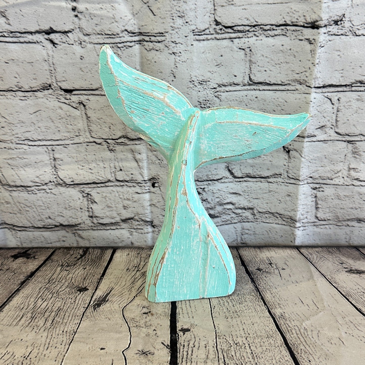 25cm x 22cm Whale Tail Green Fish Wood Coastal Ocean Bathroom Decoration