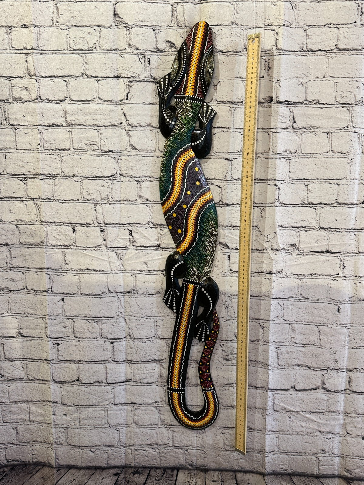 100cm Gecko Carved Wooden Dot Painted Ethnic Tribal Tiki Wall Handmade No 1