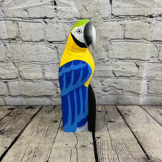 30cm Blue Parrot Bird Ornament Statue Fair Trade Hand Made Carved Wood