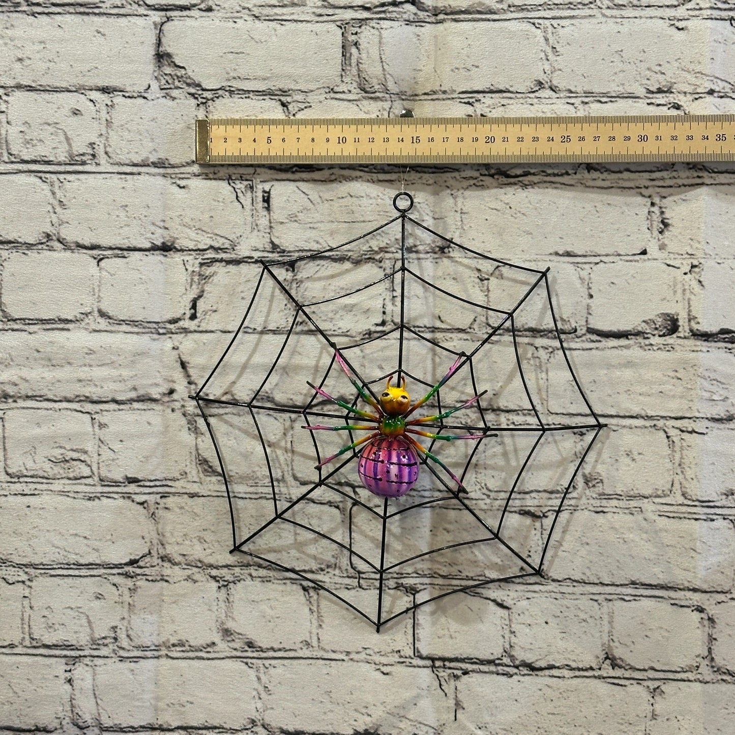 30cm x 30cm Pink Spider On Web Bug Metal Tin Wall Hanging Ornament Statue