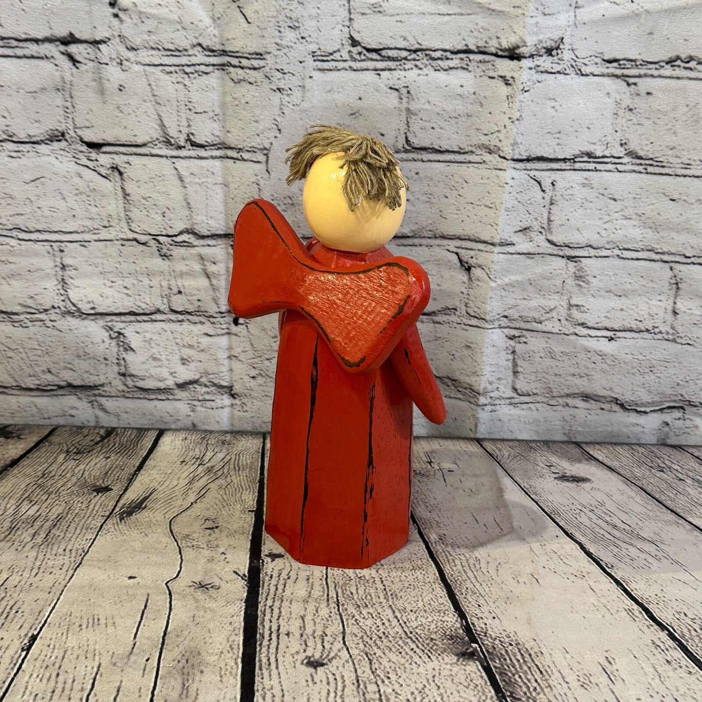25cm x 10cm Red Cream Angel Red Heart Handcrafted Wood Xmas Christmas Ornament